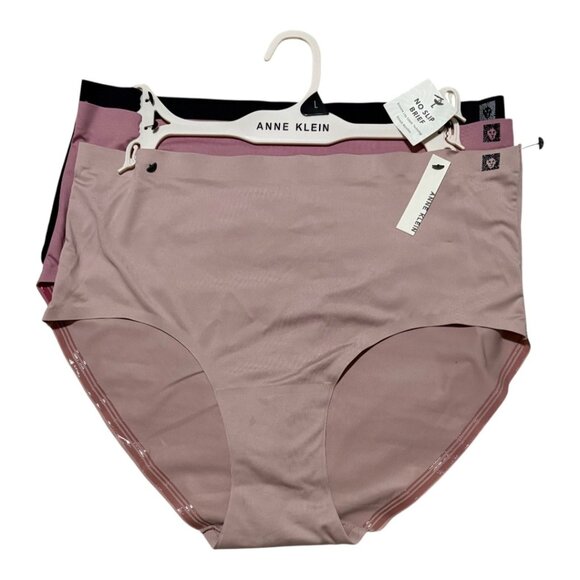 Anne Klein No Slip Briefs Panties 3 Pairs L Tan Plum Black Smooth Microfiber NWT - Picture 1 of 6